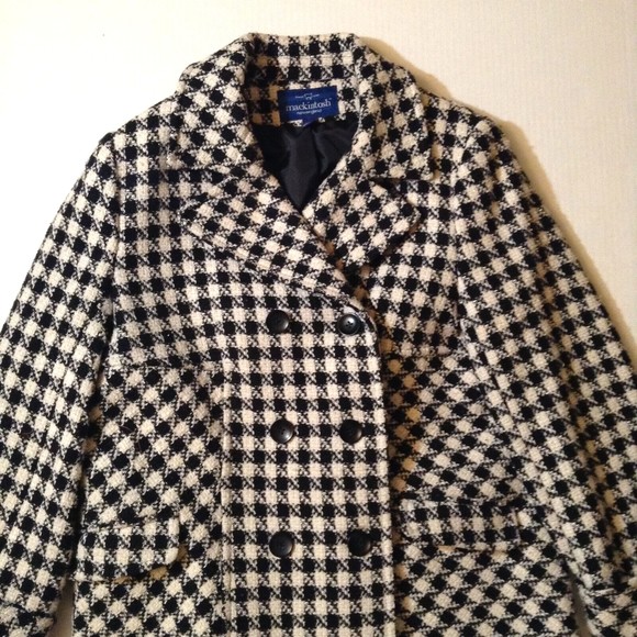 Wool Blend Blazer Jacket Women 1X Black White Check Tweed Belt Career Mackintosh - Picture 5 of 14